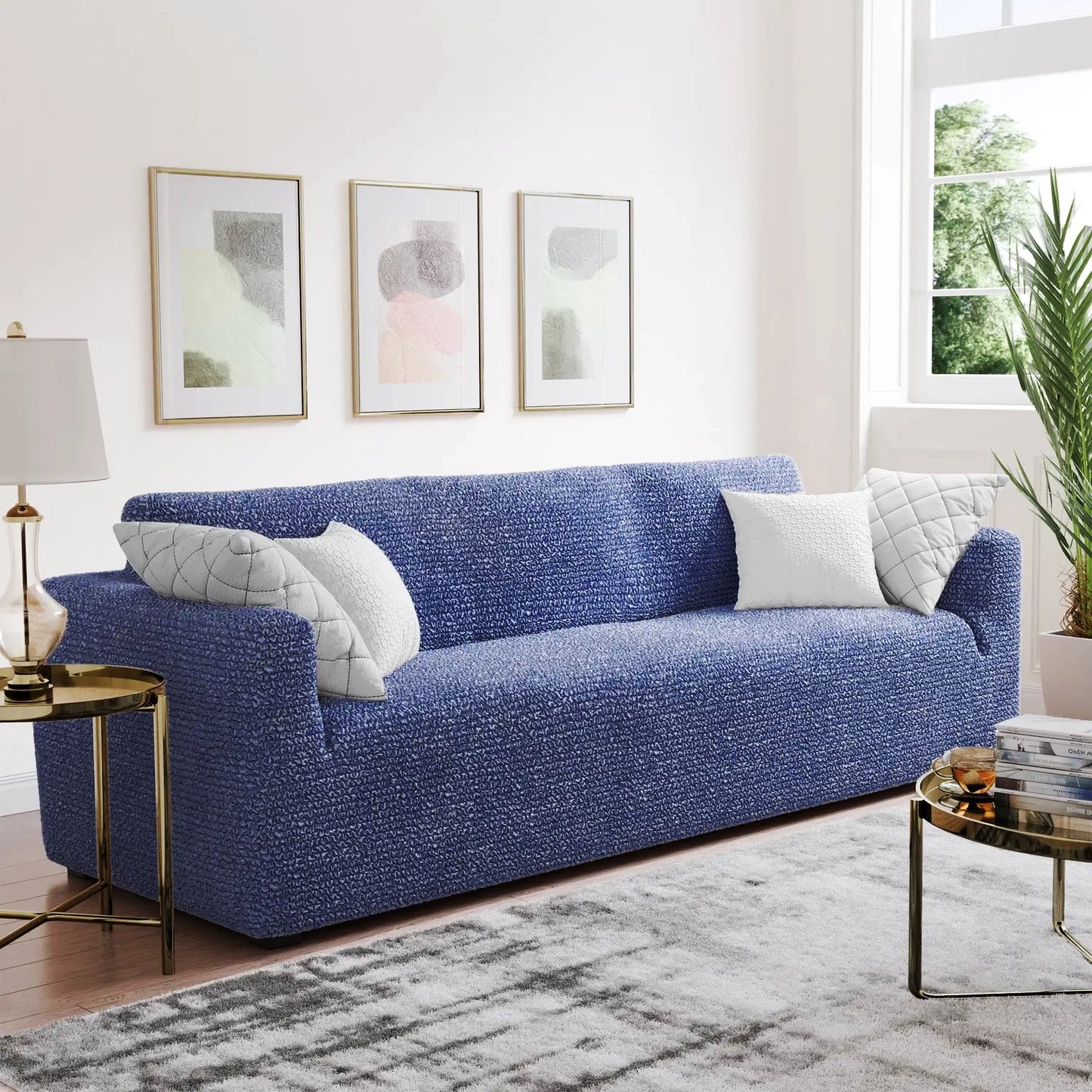 Housse de canapé 3 places - Bleu, Microfibre