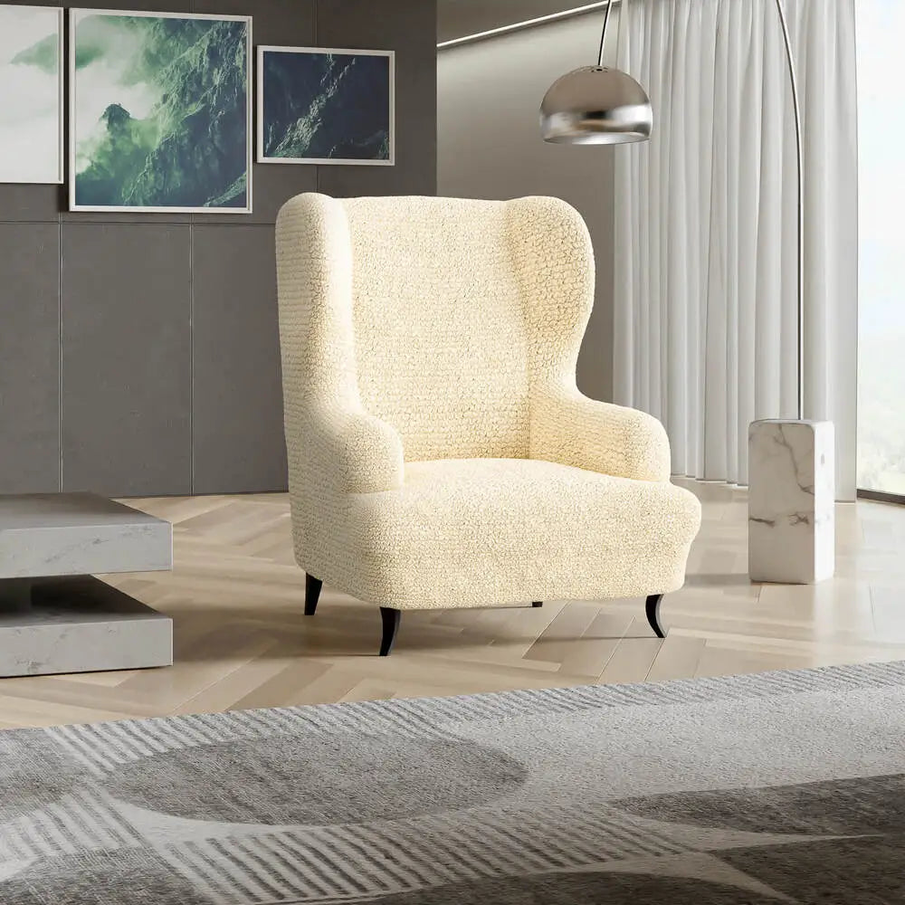 Wing Chair Cover - Beige, Microfibra