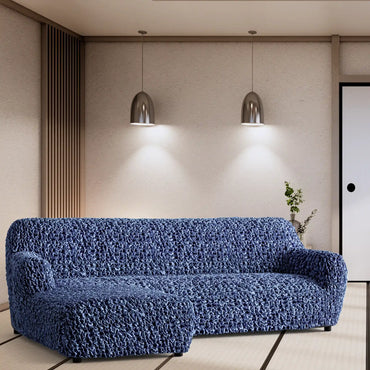 L-Shaped Sofa Cover (Left Chaise) - Blue, Fuco Velvet