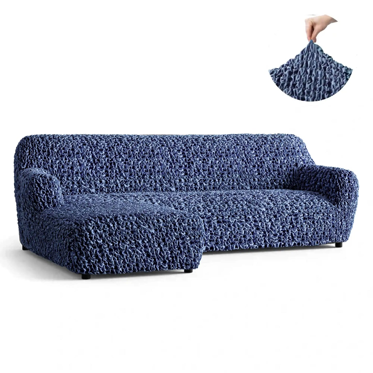 L-Shaped Sofa Cover (Left Chaise) - Blue, Fuco Velvet