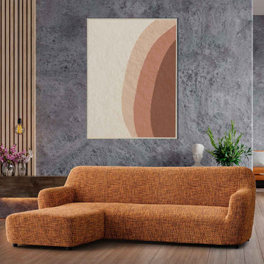 Housse de canapé en L (méridienne gauche) - Graffio Orange, collection imprimée en microfibre