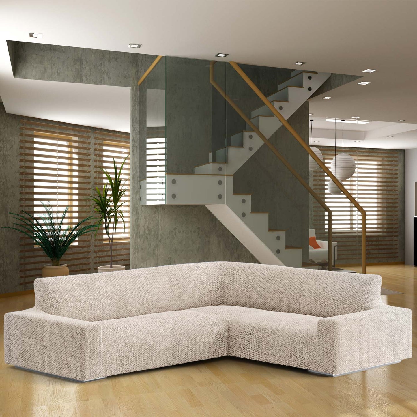 Housse de Canapé d'Angle - Beige, Collection Velours