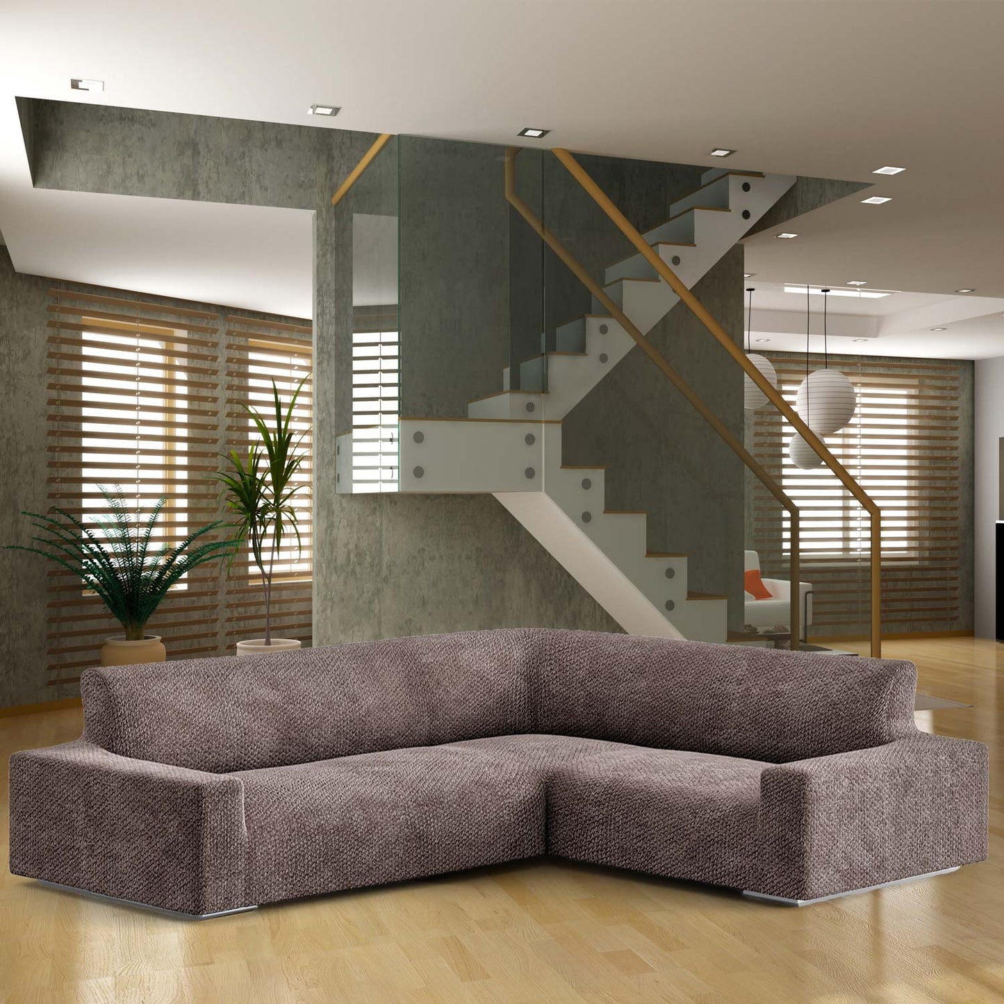 Housse de canapé d'angle - Brun, Collection Velours