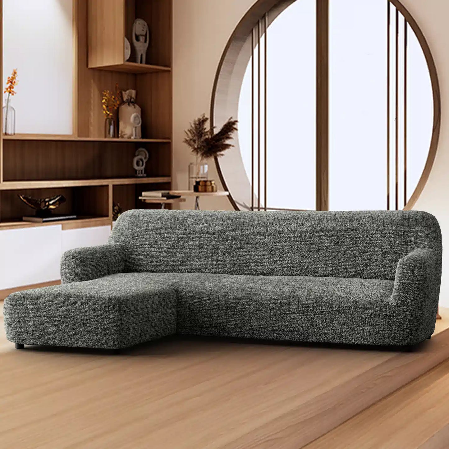 L-Shaped Sofa Cover (Left Chaise) - Vittoria Green, Microfibra Printed Collection