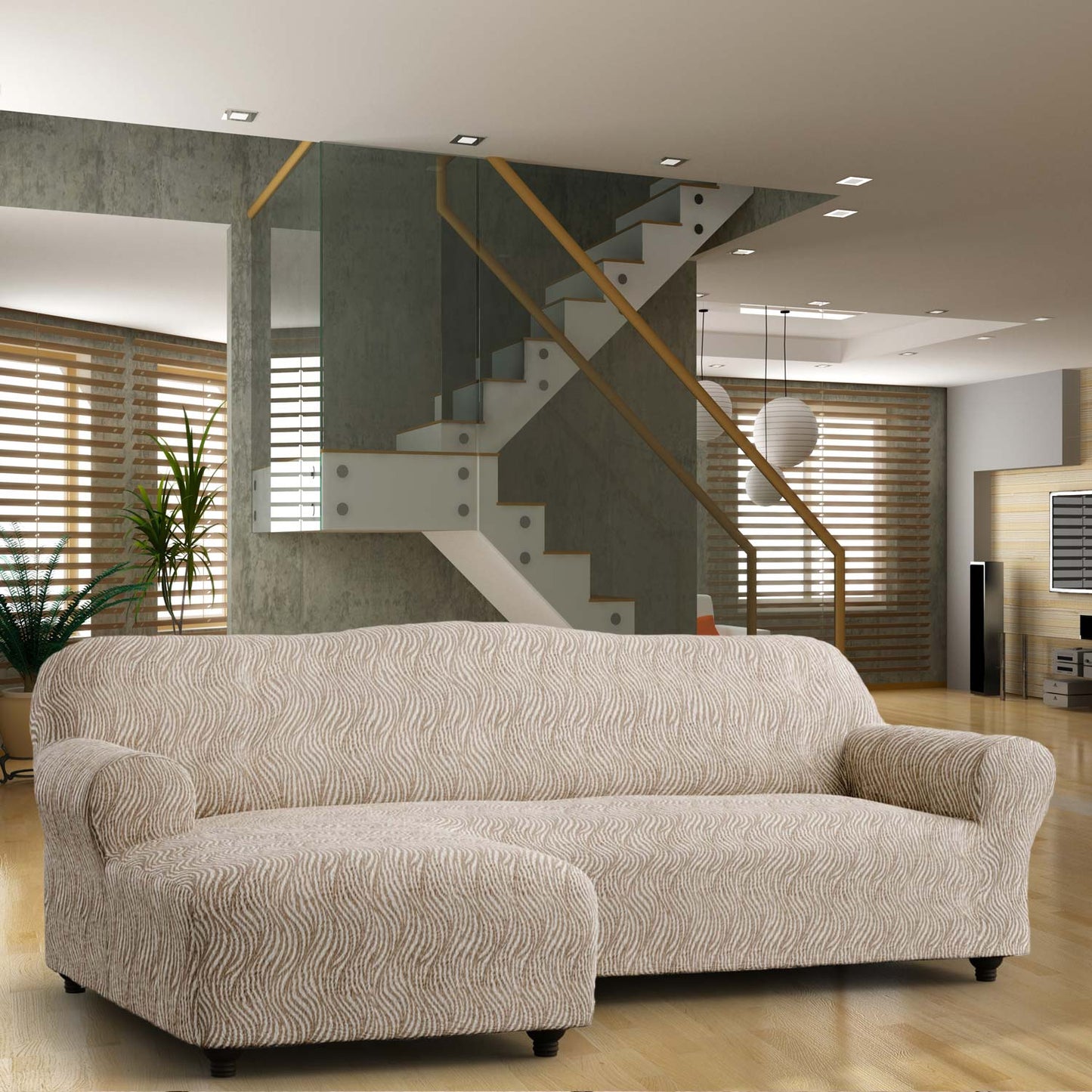L-Shaped Sofa Cover (Left Chaise) - Vento, Jacquard 3D Collection