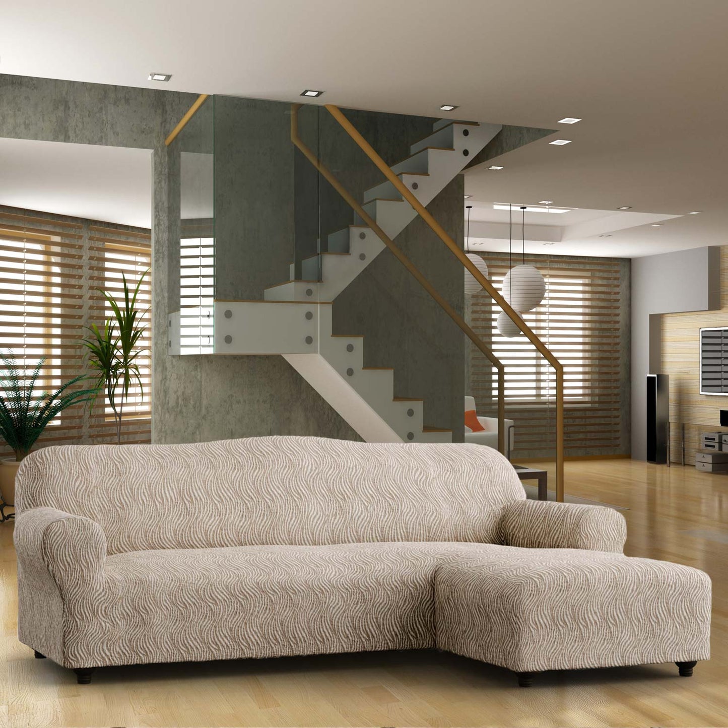 Housse de canapé en L (chaise droite) - Vento, collection Jacquard 3D