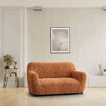 2 Seater Sofa Cover - Graffio Orange, Microfibra Printed