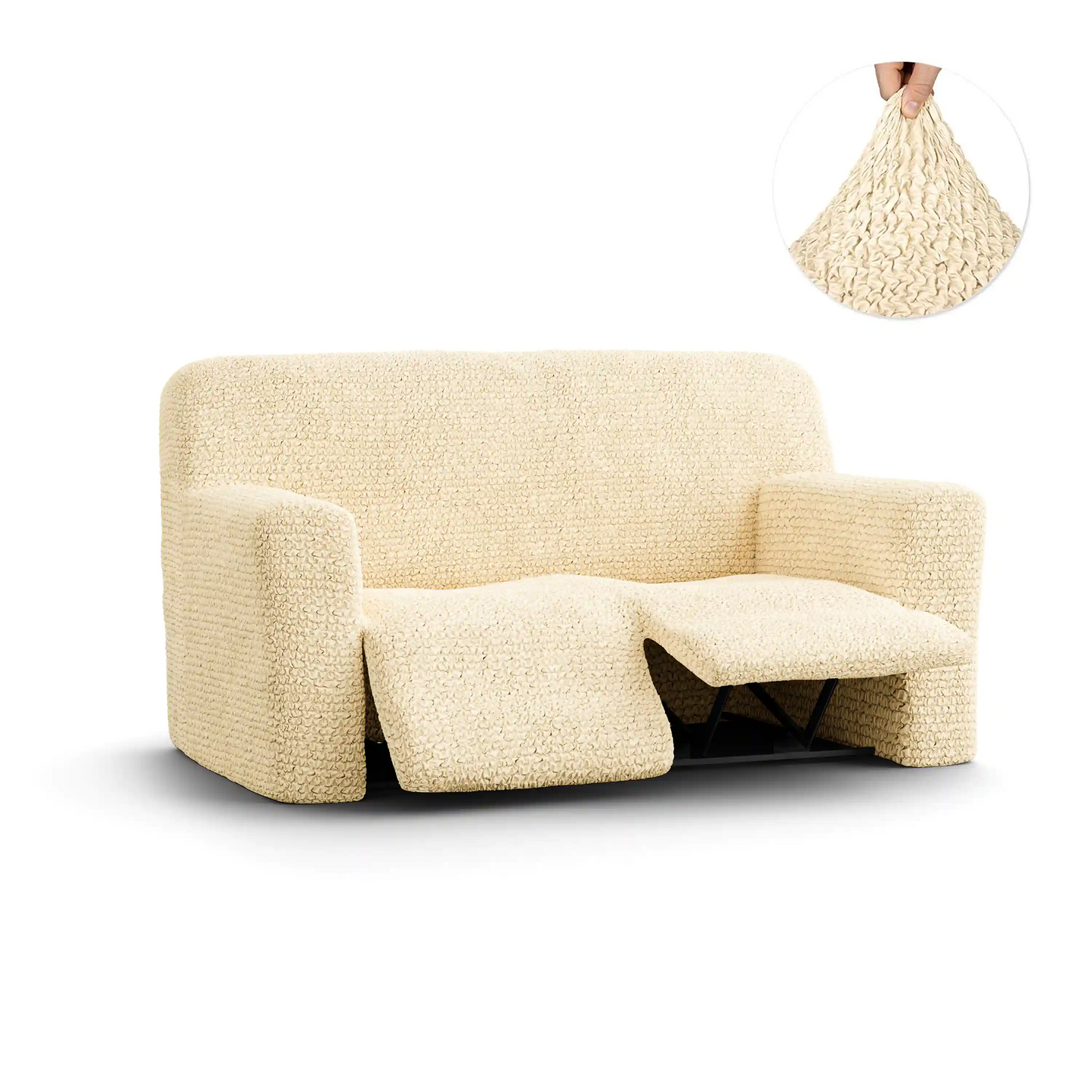 2 Seater Recliner Sofa Cover - Beige, Microfibra