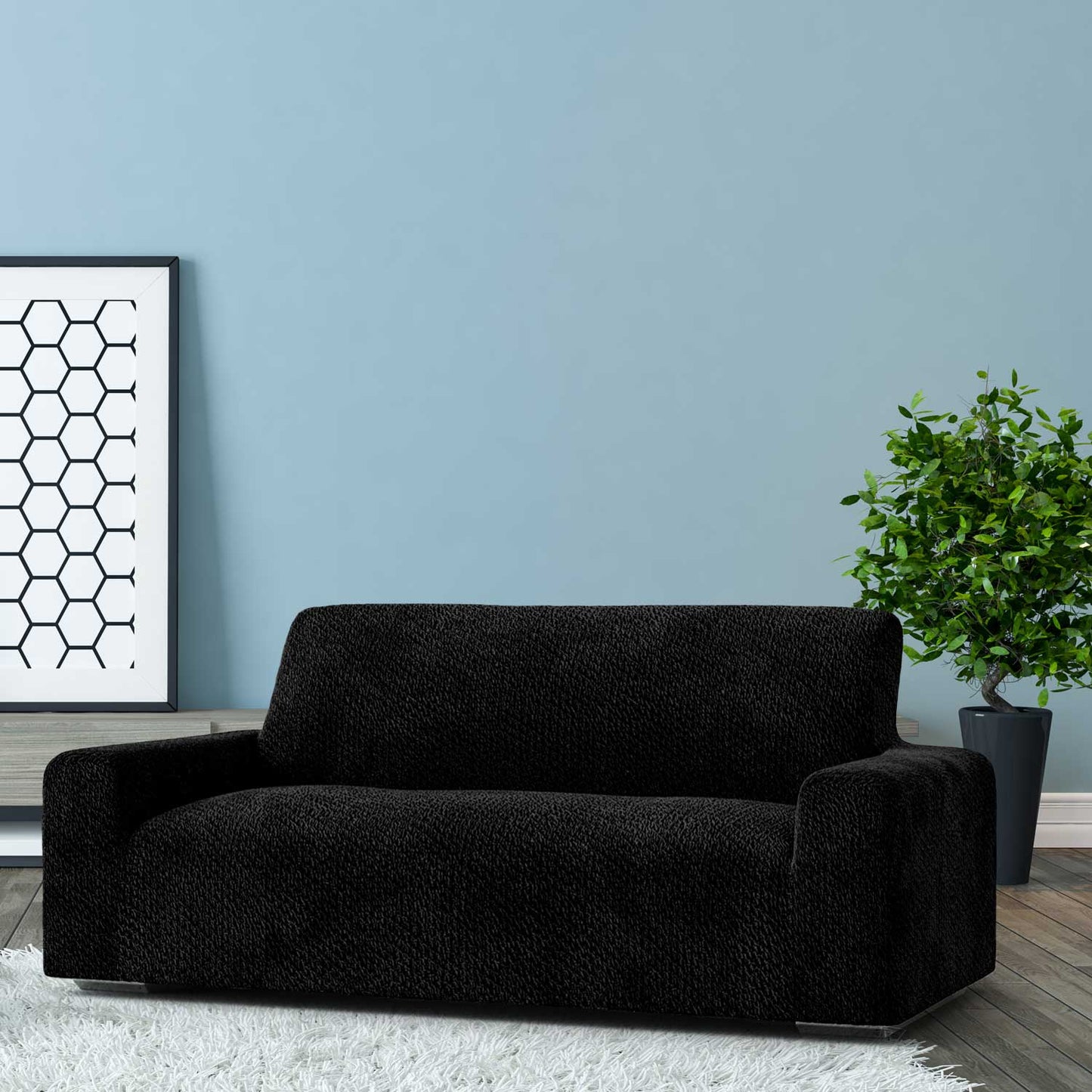 3 Seater Sofa Cover - Black, Velvet Collection