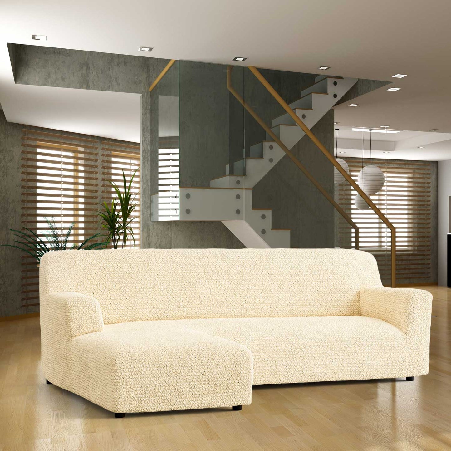 Housse de canapé en L (méridienne gauche) - Beige, collection Microfibra