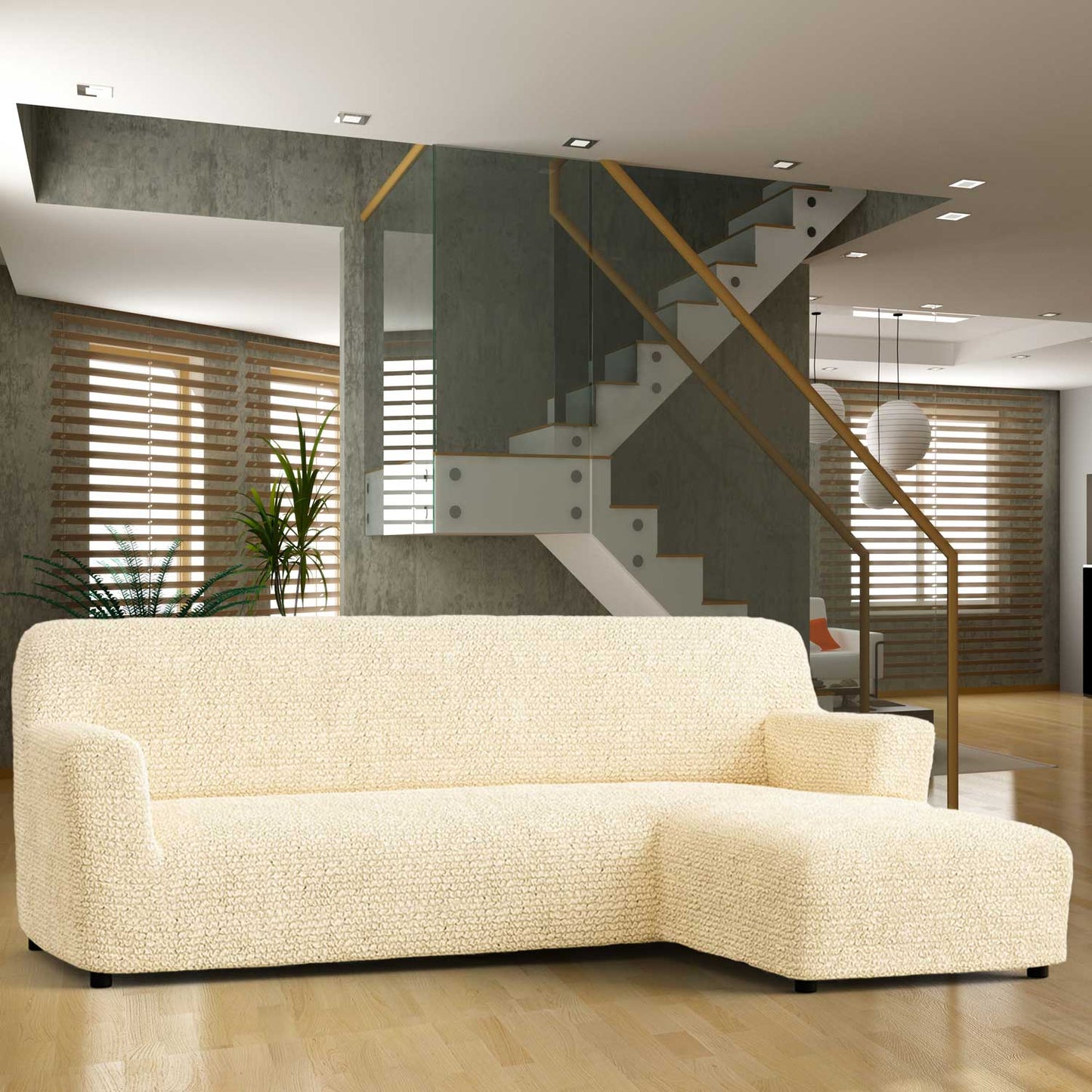 Housse de canapé en L (chaise droite) - Beige, collection Microfibra