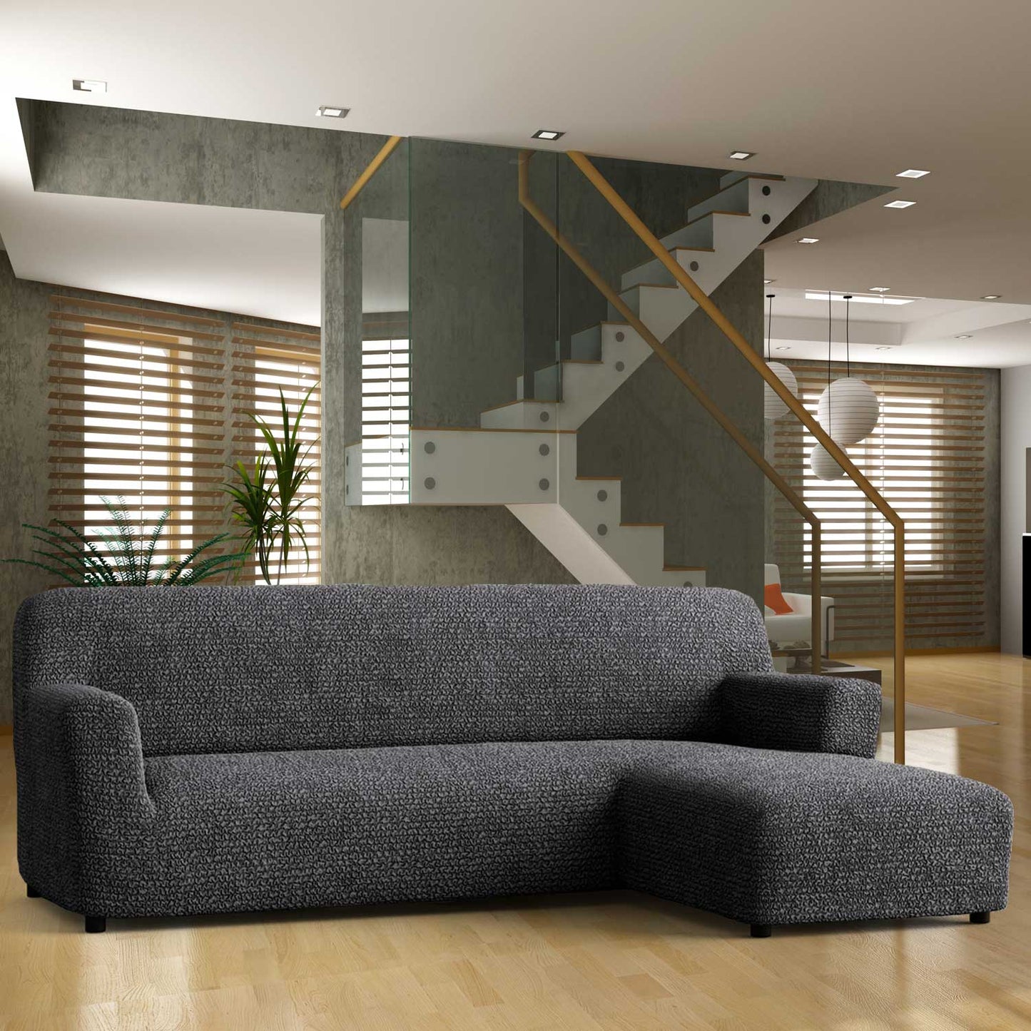 Housse de canapé en L (chaise droite) - Anthracite, collection Microfibra