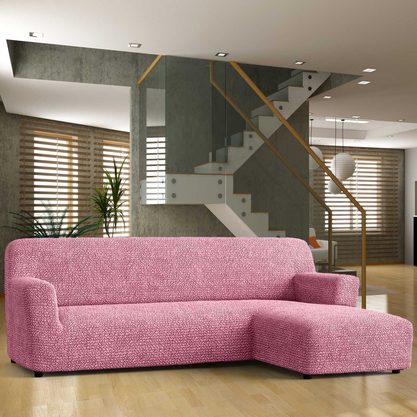 Housse de canapé en L (méridienne droite) - Rose, Collection Microfibre