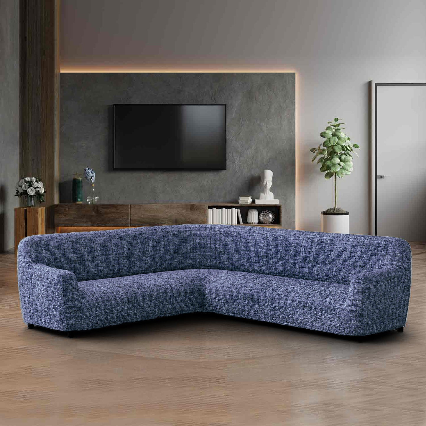 Corner Sofa Cover - Vittoria Blue, Microfibra Printed