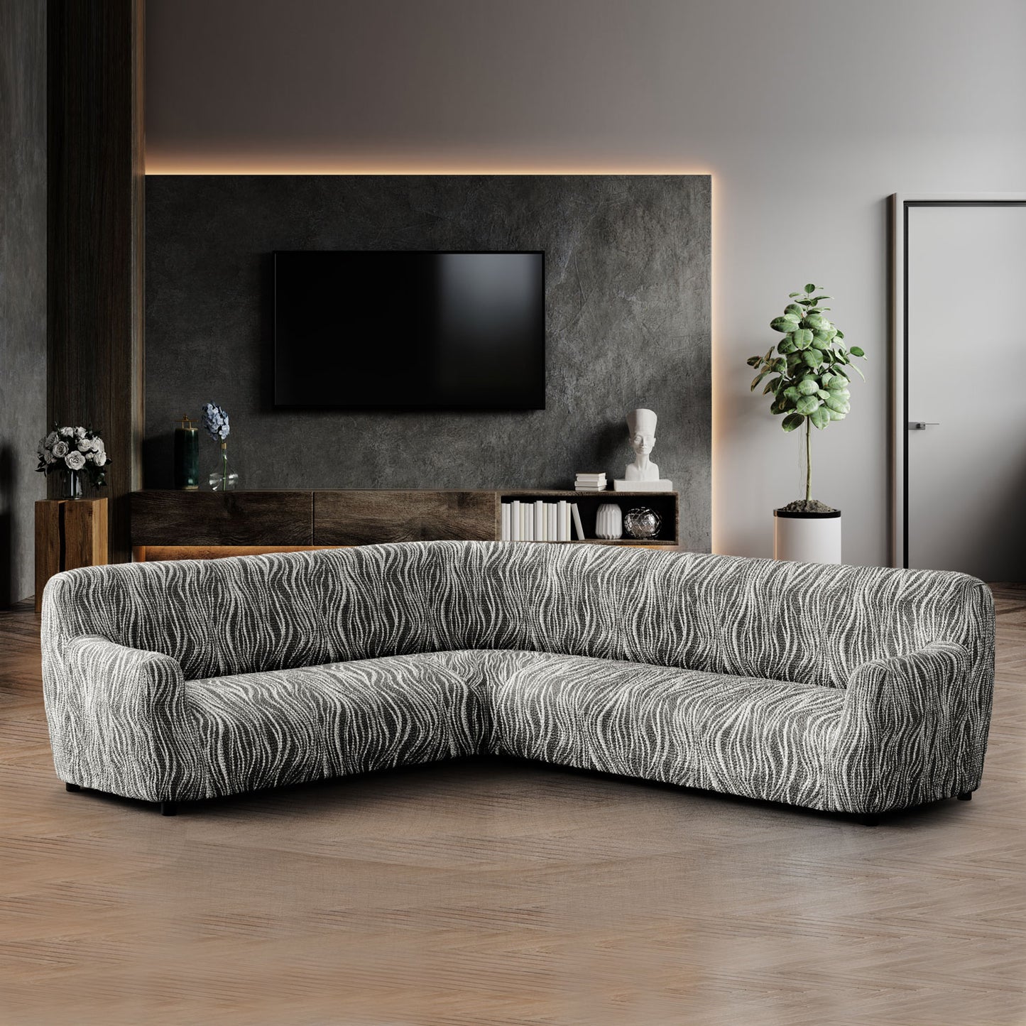 Housse de canapé d'angle - Gris Universo, imprimé en microfibre