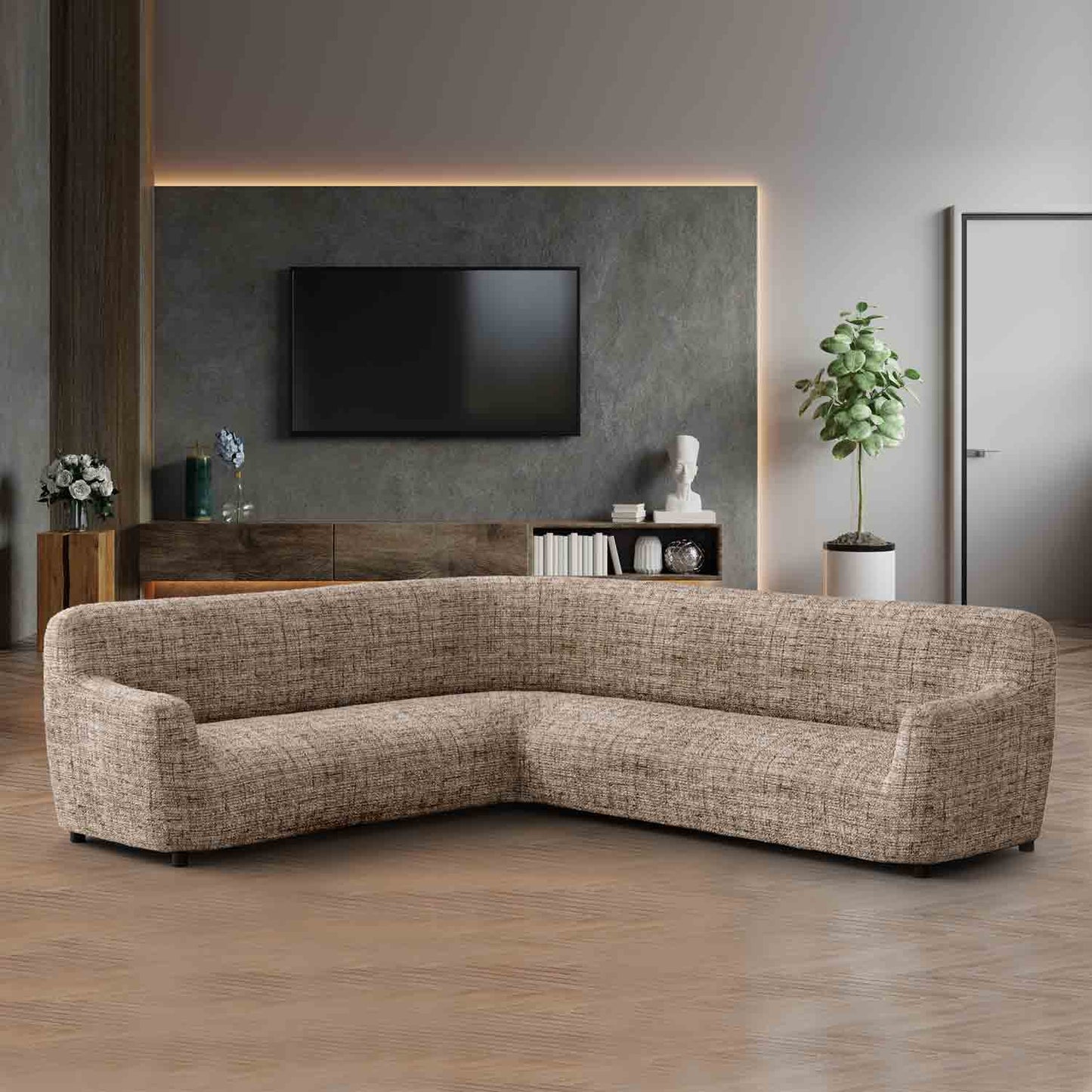 Corner Sofa Cover - Vittoria Latte, Microfibra Printed