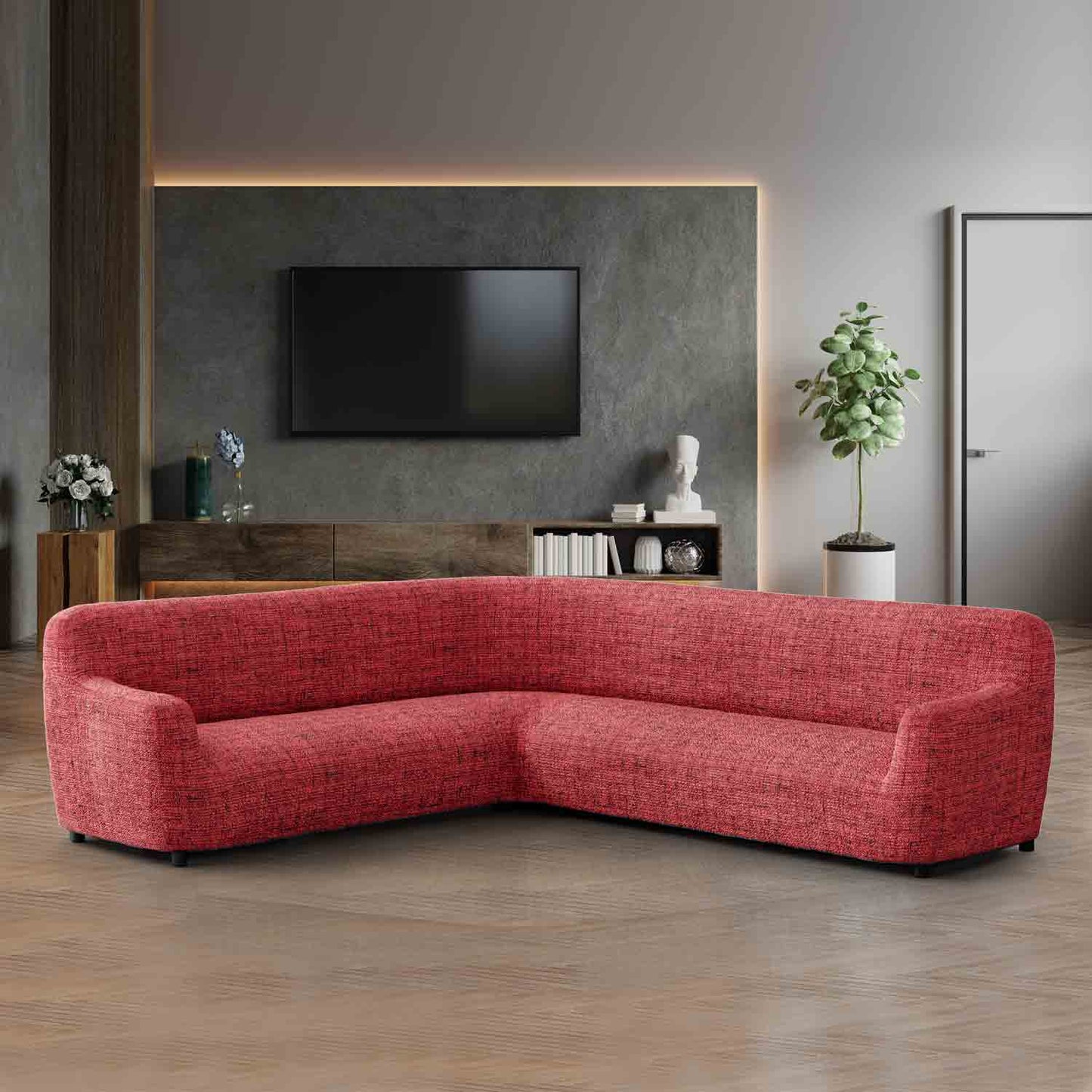 Corner Sofa Cover - Vittoria Red, Microfibra Printed