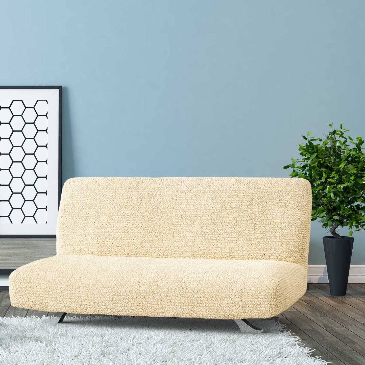 Futon Armless Sofa Bed Slipcover - Beige, Microfibra