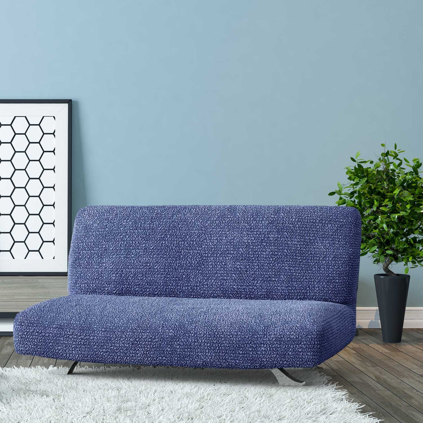 Housse pour canapé-lit futon sans accoudoirs - bleu, microfibre