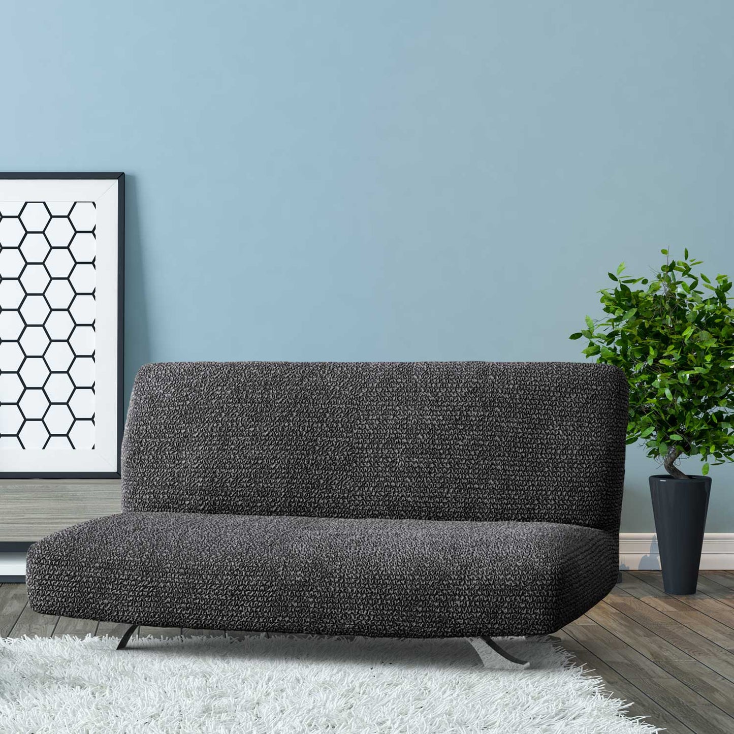 Housse pour canapé-lit futon sans accoudoirs - Anthracite, microfibre