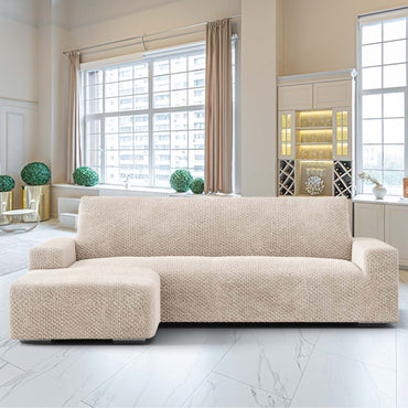 Housse de canapé en forme de L (méridienne gauche) - Beige, collection Velvet