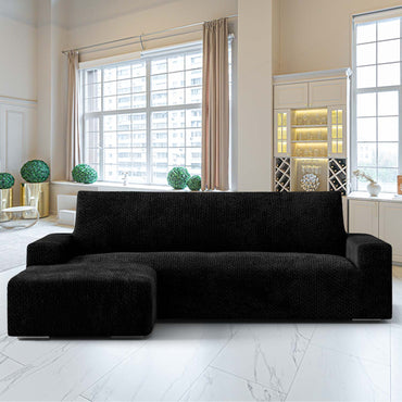 L-Shaped Sofa Cover (Left Chaise) - Black, Velvet Collection