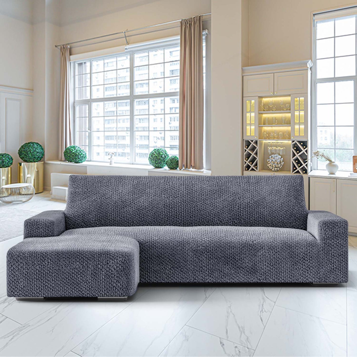 Housse de canapé en forme de L (méridienne gauche) - Gris, Collection Velvet