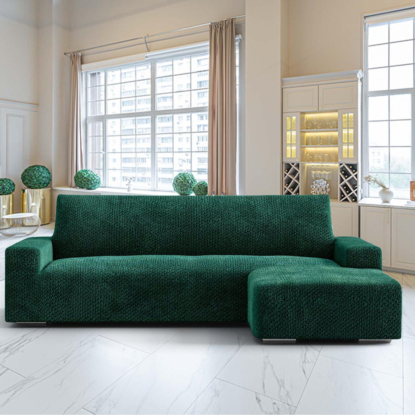 Housse de canapé en L (méridienne droite) - Vert, Collection Velvet