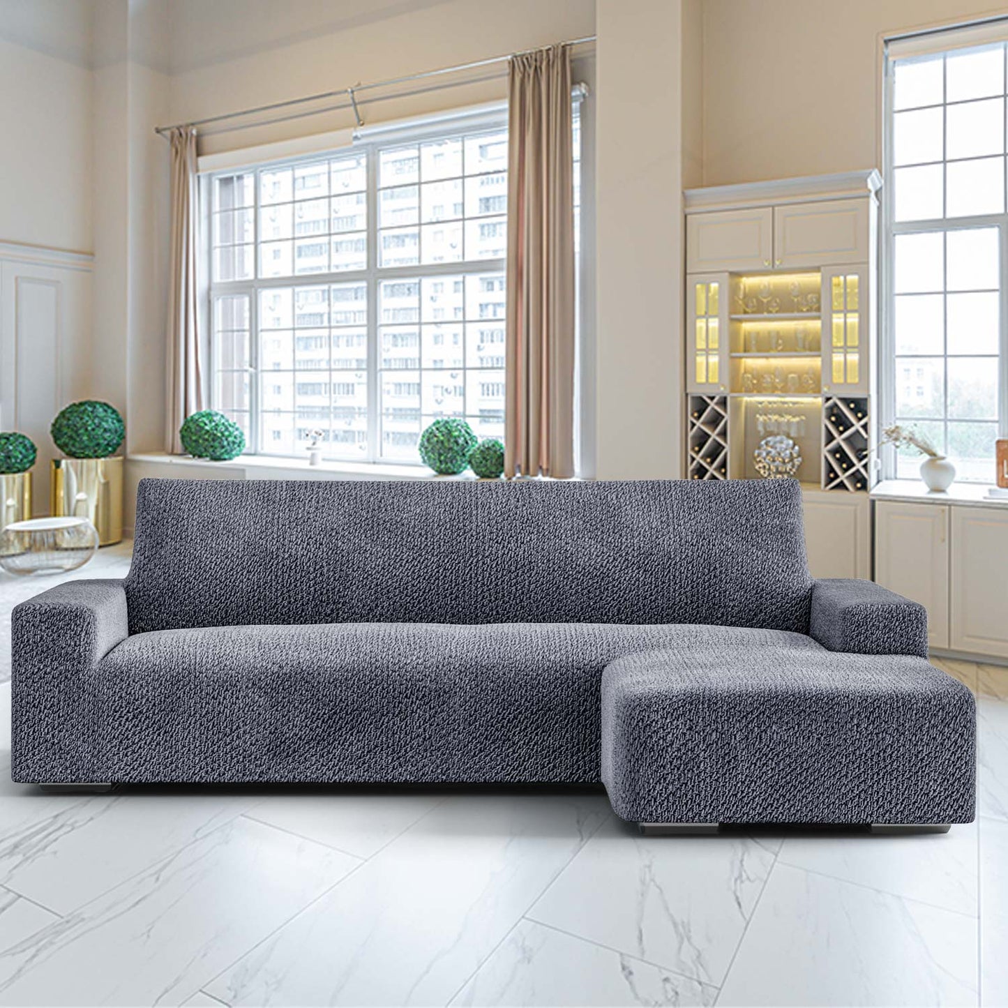 Housse de canapé en L (méridienne droite) - Gris, Collection Velvet
