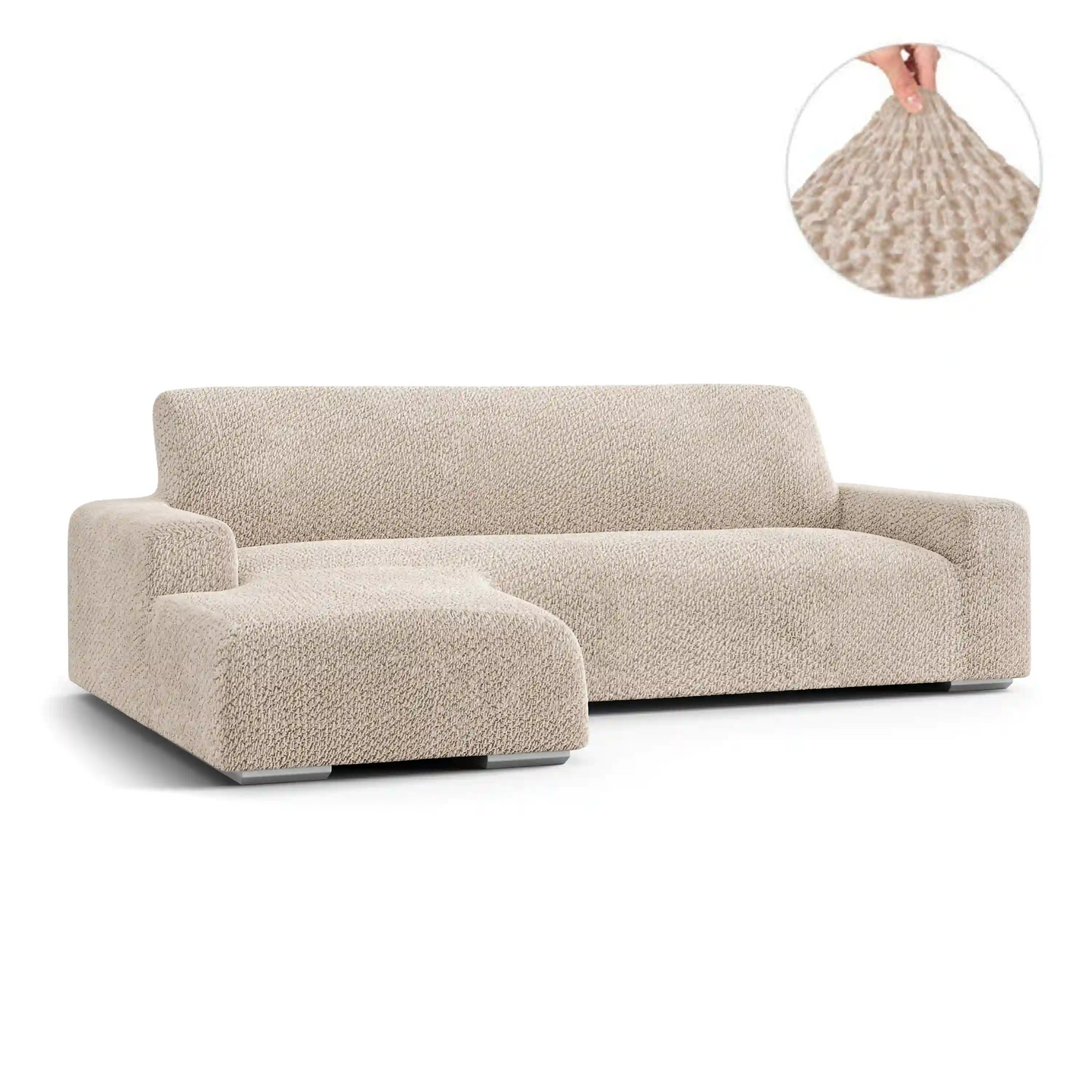 Housse de canapé en forme de L (méridienne gauche) - Beige, collection Velvet