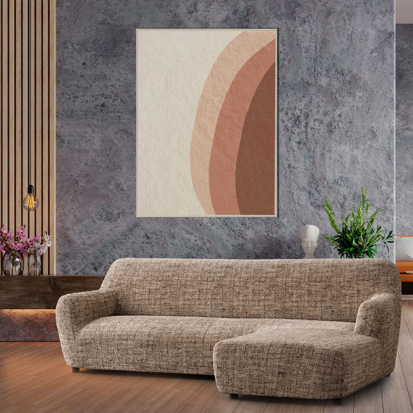 L-Shaped Sofa Cover (Right Chaise) - Vittoria Latte, Microfibra Printed Collection