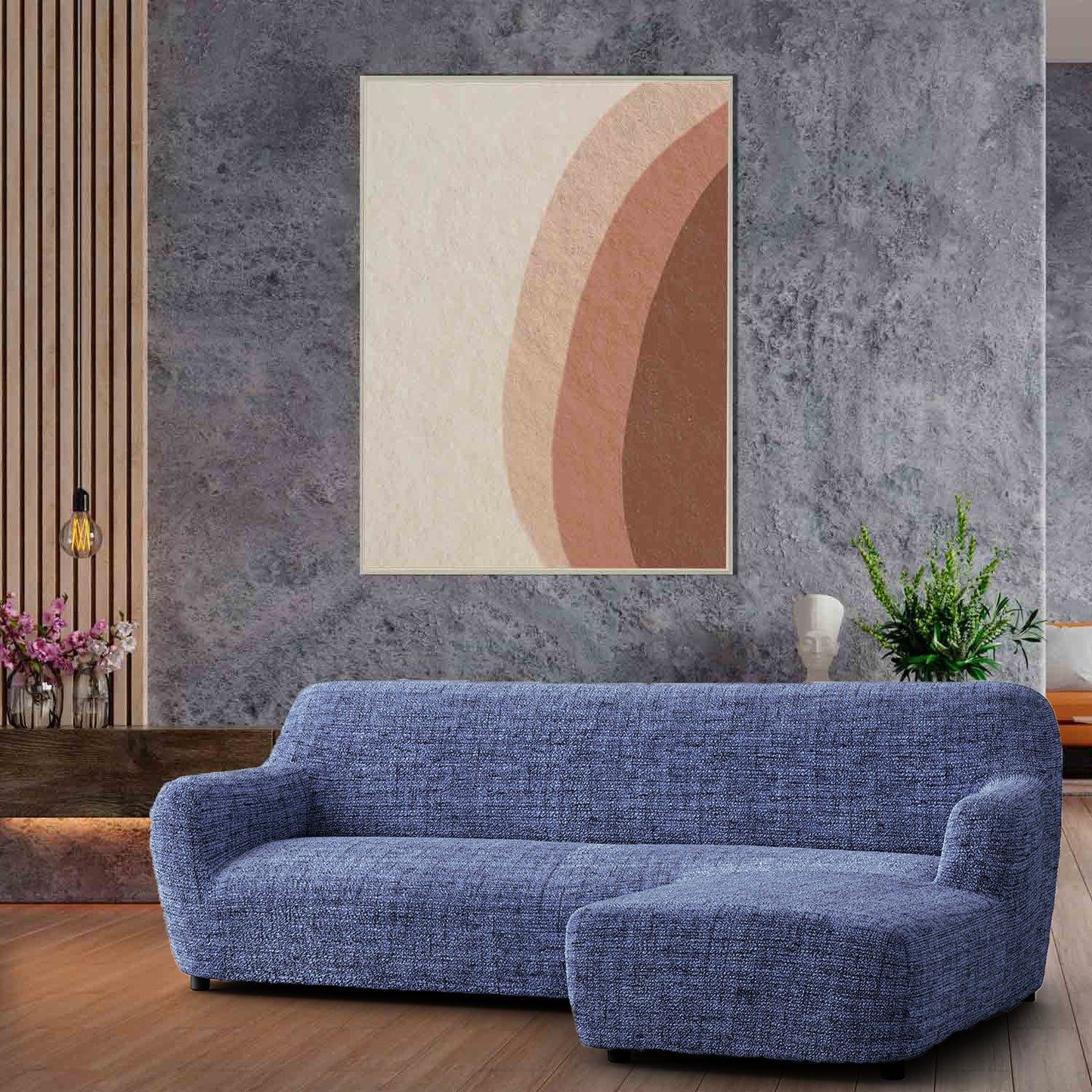 L-Shaped Sofa Cover (Right Chaise) - Vittoria Blue, Microfibra Printed Collection