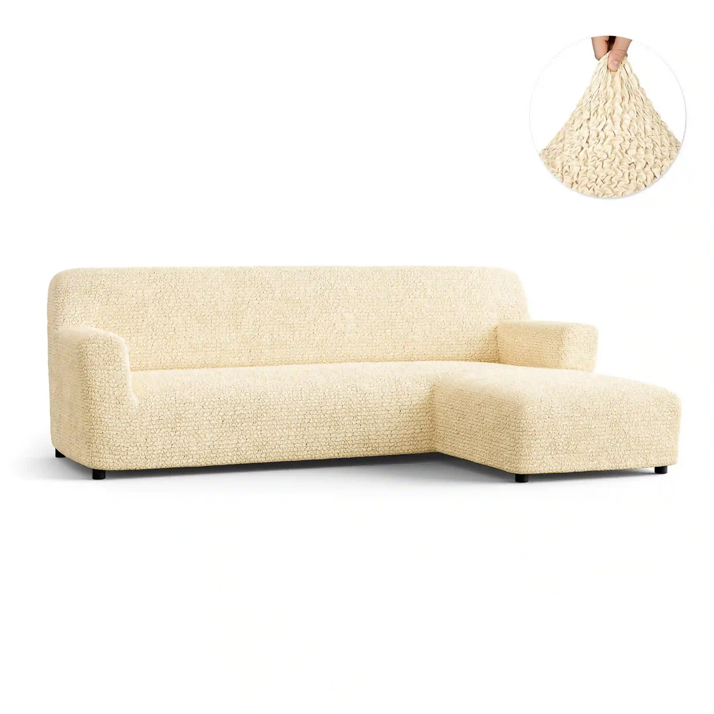 Housse de canapé en L (chaise droite) - Beige, collection Microfibra