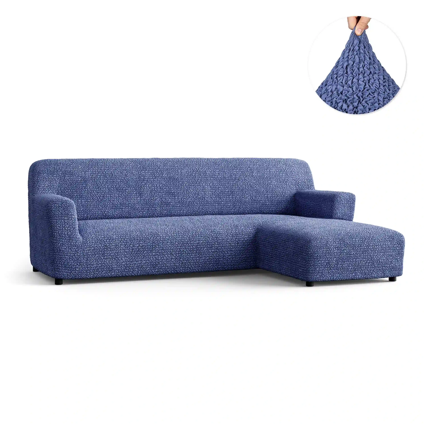 Housse de canapé en L (méridienne droite) - Bleu, Collection Microfibre
