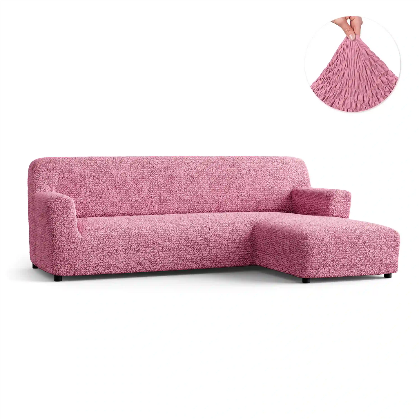Housse de canapé en L (méridienne droite) - Rose, Collection Microfibre
