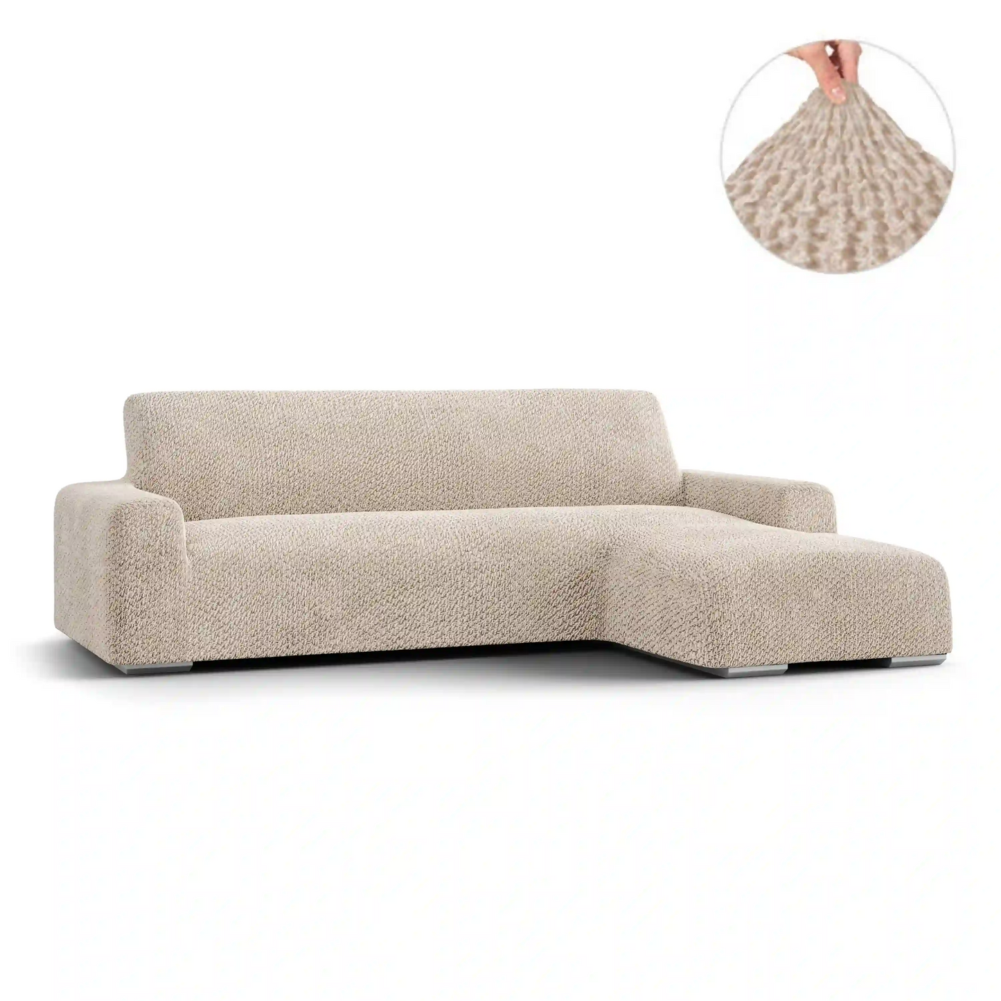 Housse de canapé en L (méridienne droite) - Beige, collection Velvet