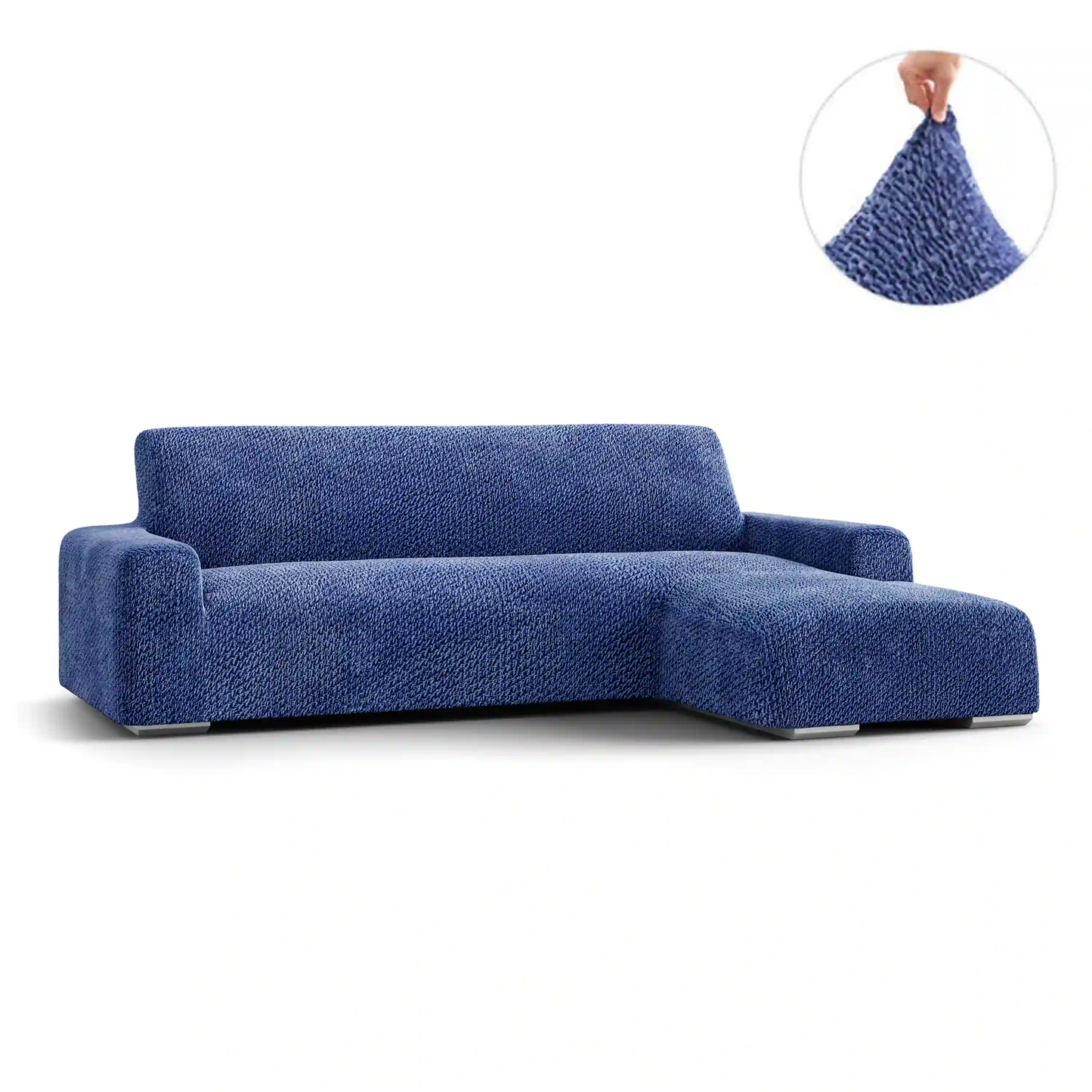 Housse de canapé en L (méridienne droite) - Bleu, Collection Velvet