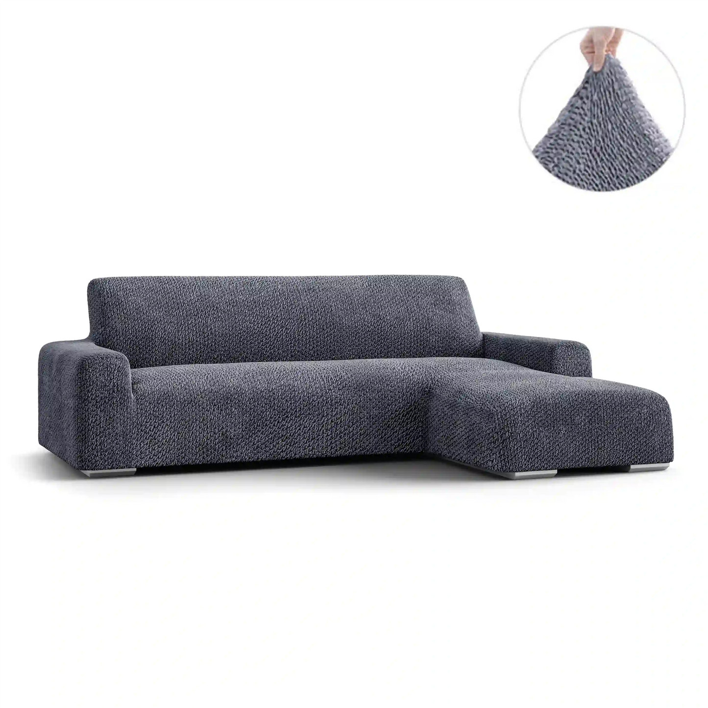 Housse de canapé en L (méridienne droite) - Gris, Collection Velvet