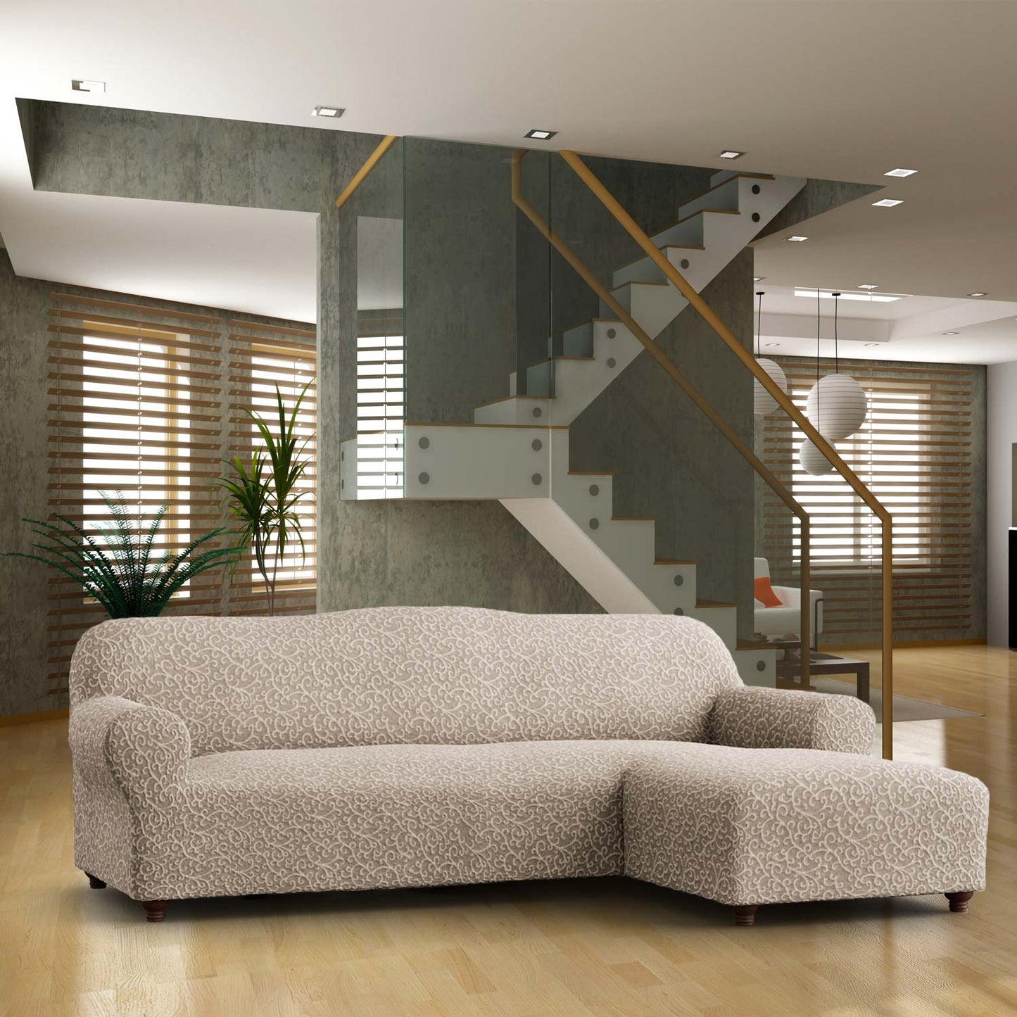 Housse de canapé en L (chaise droite) - Arabesco, collection Jacquard 3D