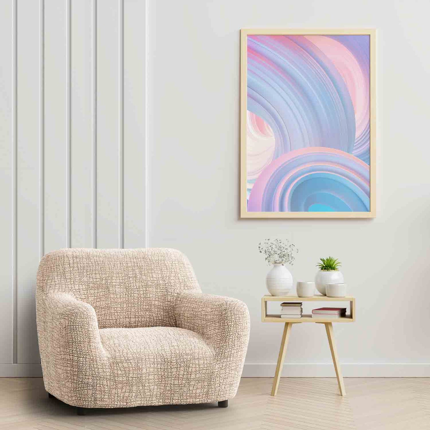 Arm Chair Cover - Graffio Beige, Microfibra Printed