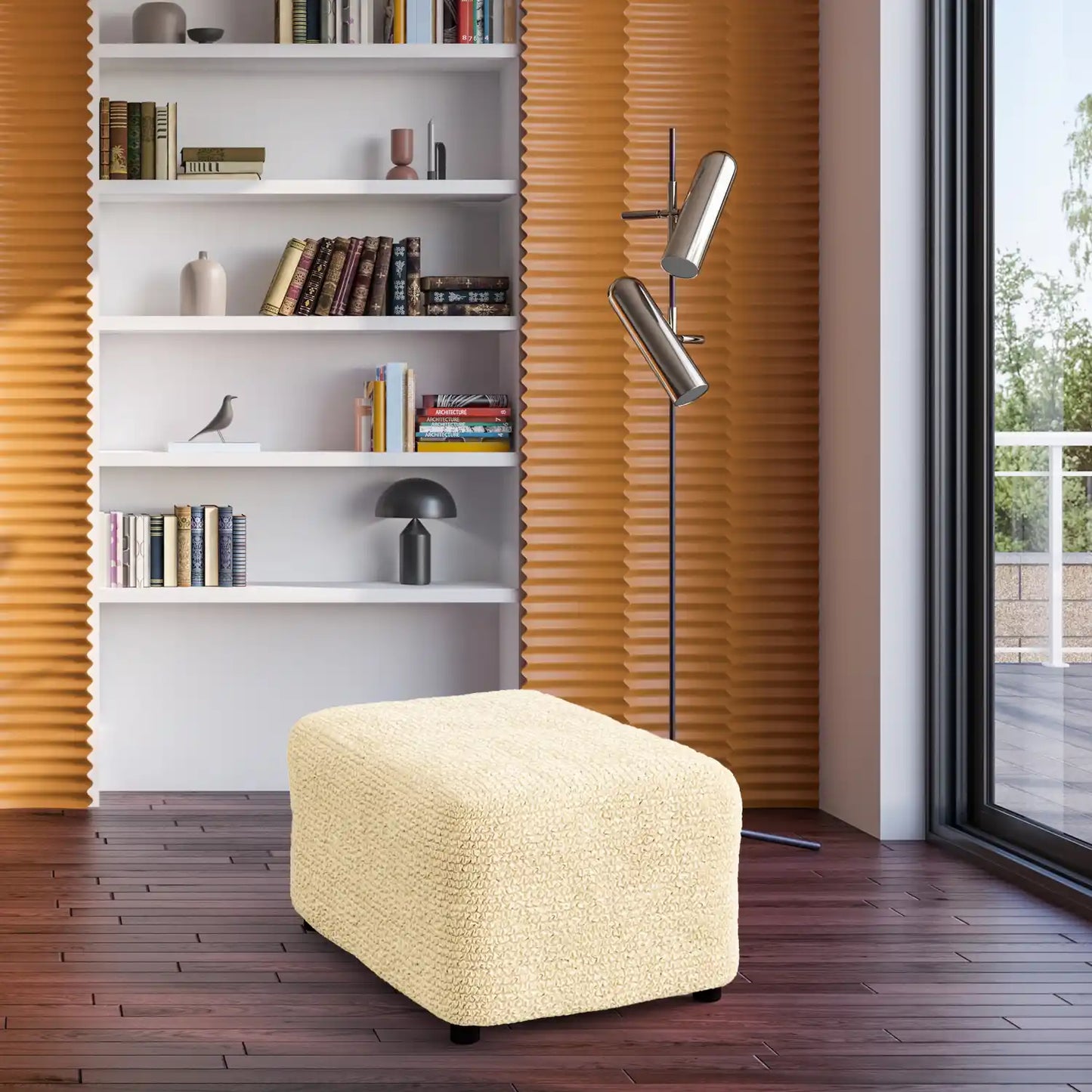 Housse de repose-pieds - Beige, Microfibre