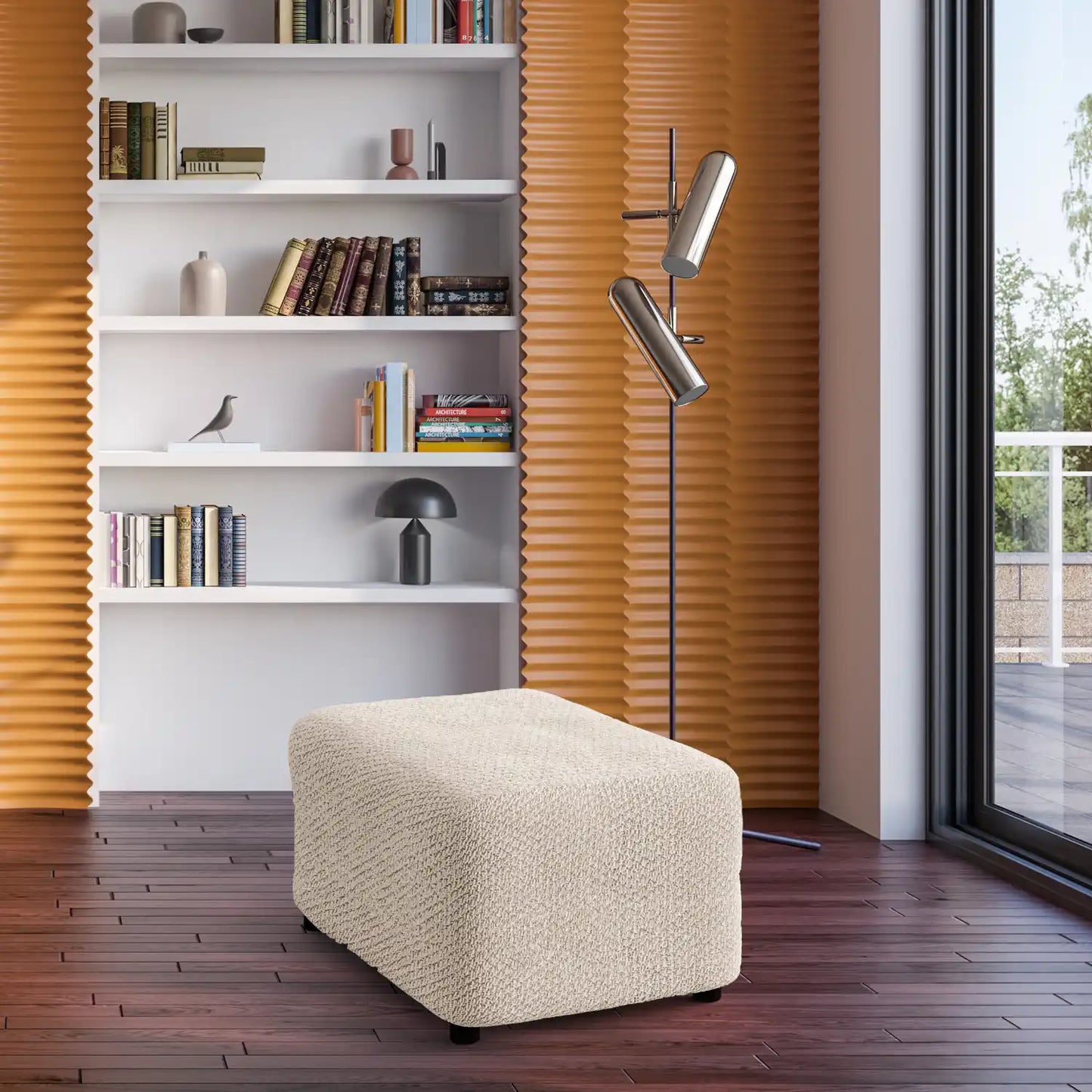 Footstool Cover - Beige, Velvet