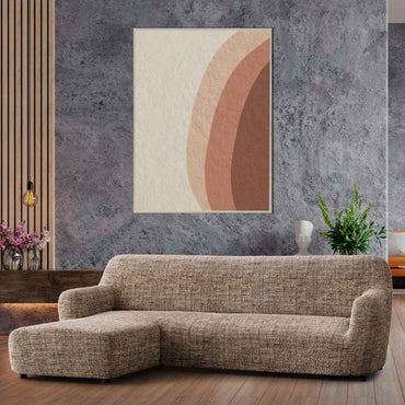 Housse de canapé en L (méridienne gauche) - Vittoria Latte, collection imprimée en microfibre