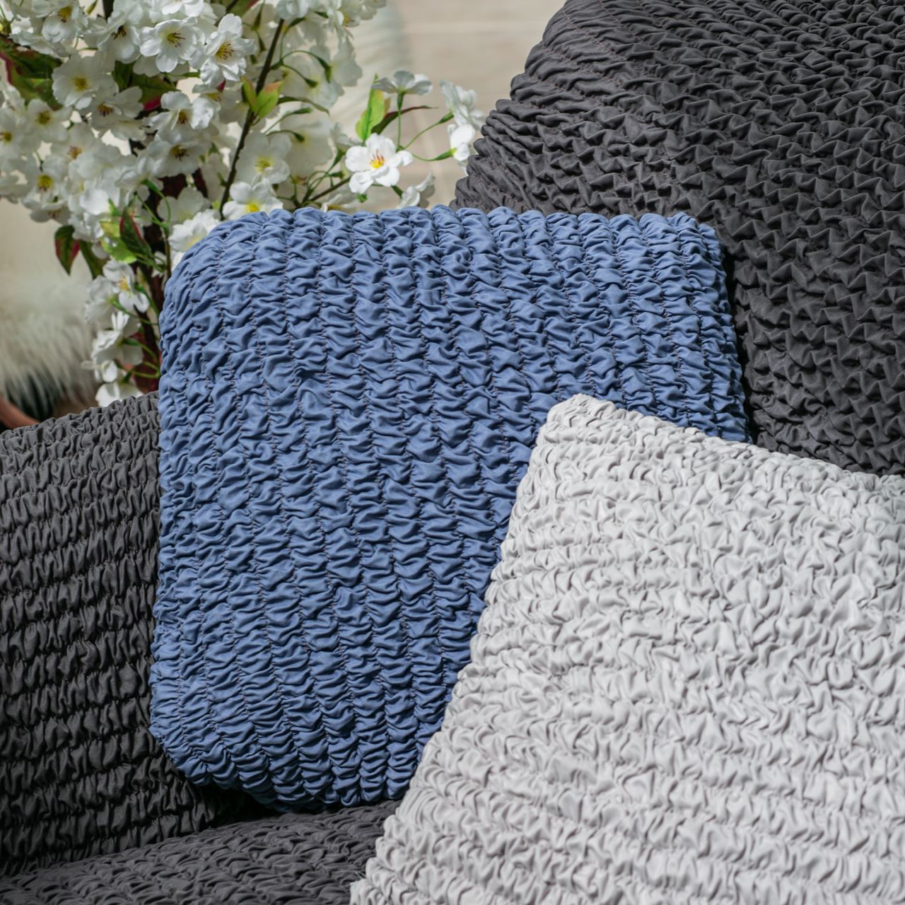 Lot de 2 housses de coussin en microfibre - Perle, Microfibre