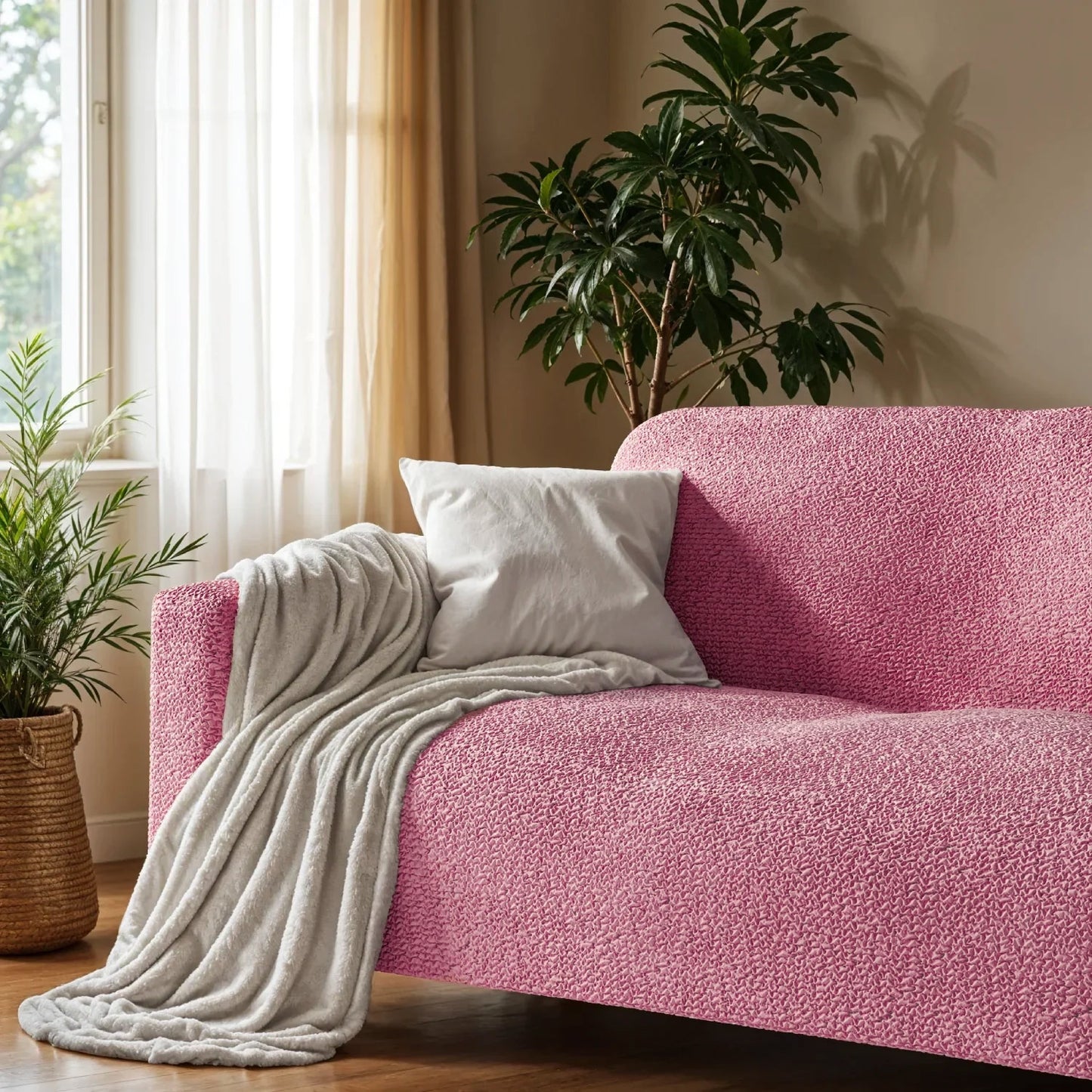 2 Seater Sofa Cover - Pink, Microfibra