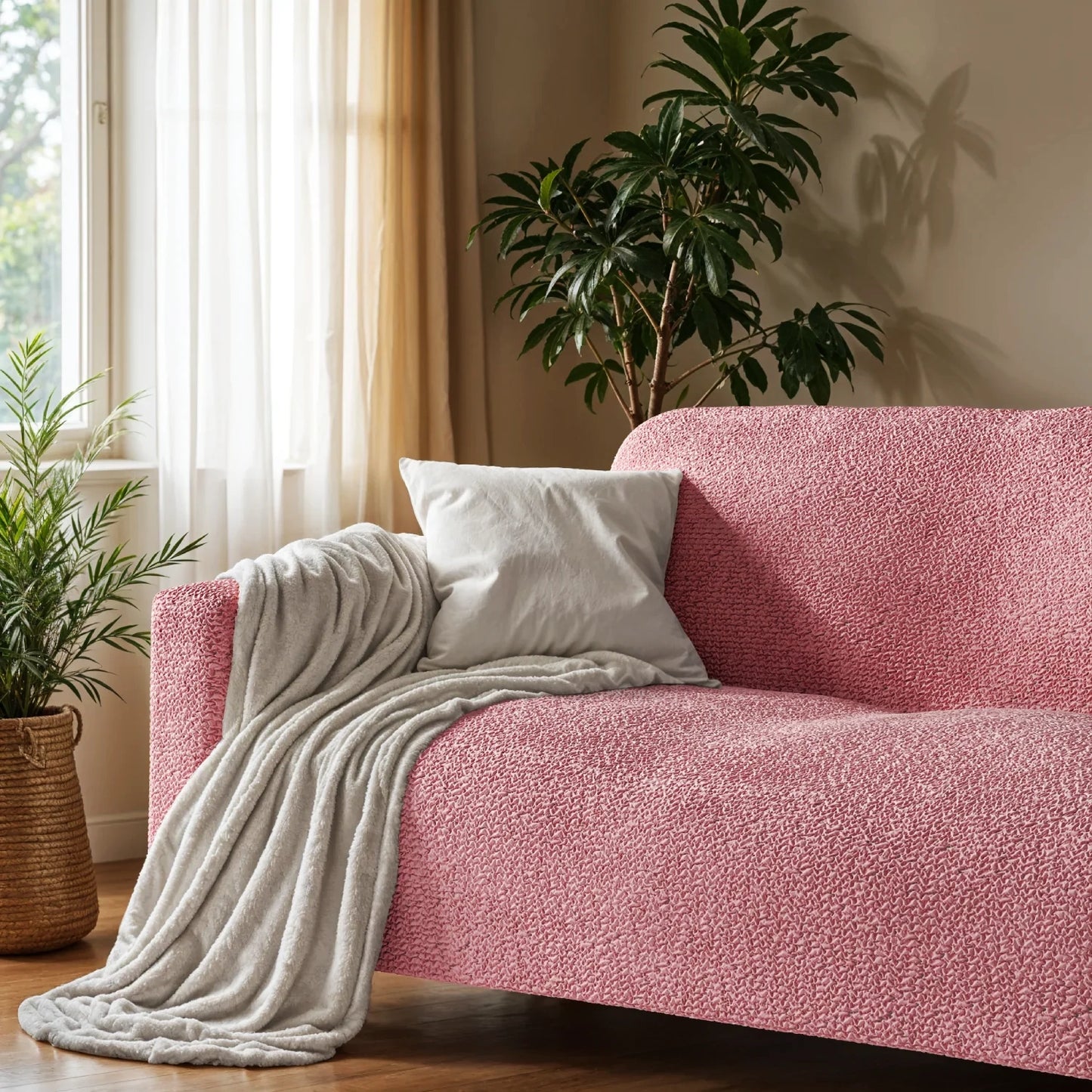 Housse de canapé 2 places - Rose, Microfibre