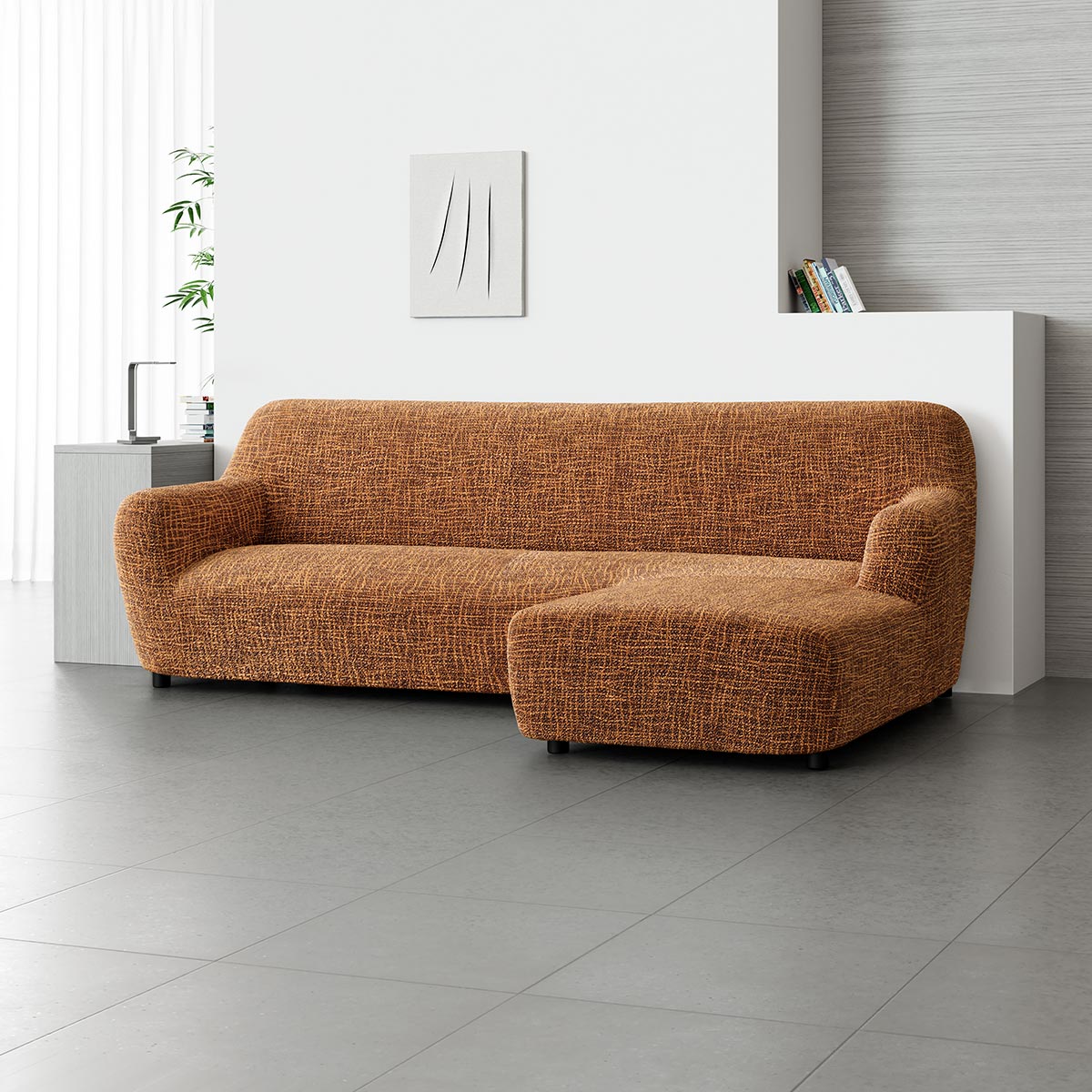 L-Shaped Sofa Cover (Right Chaise) - Graffio Orange, Microfibra Printed Collection