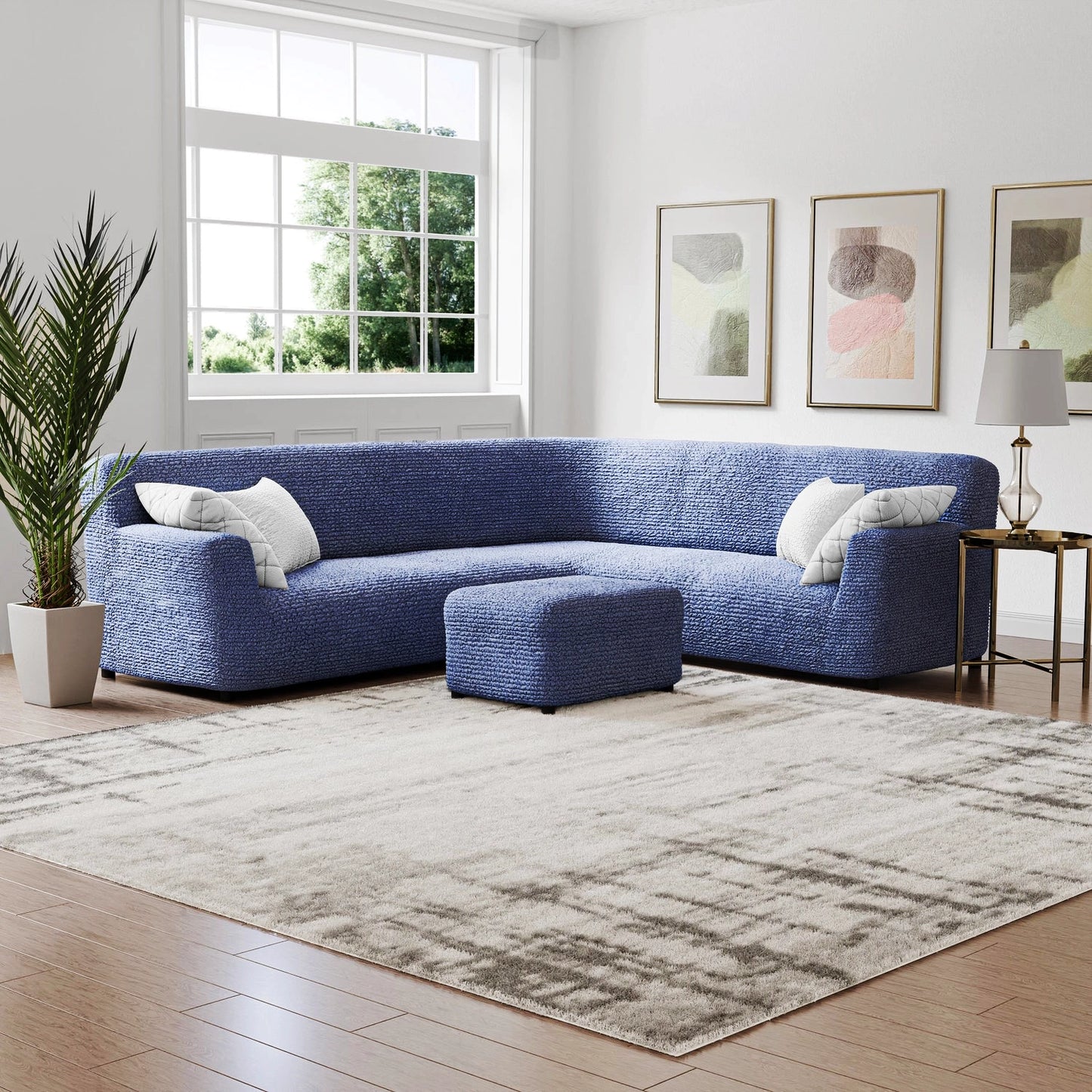 Housse de canapé d'angle - Bleu, Microfibre