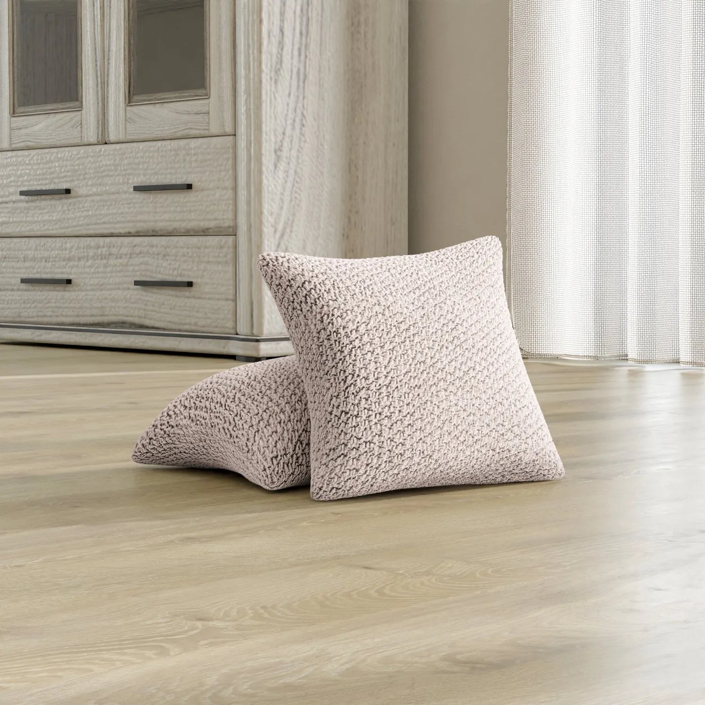 Set Of 2 Velvet Cushion Covers - Beige, Velvet