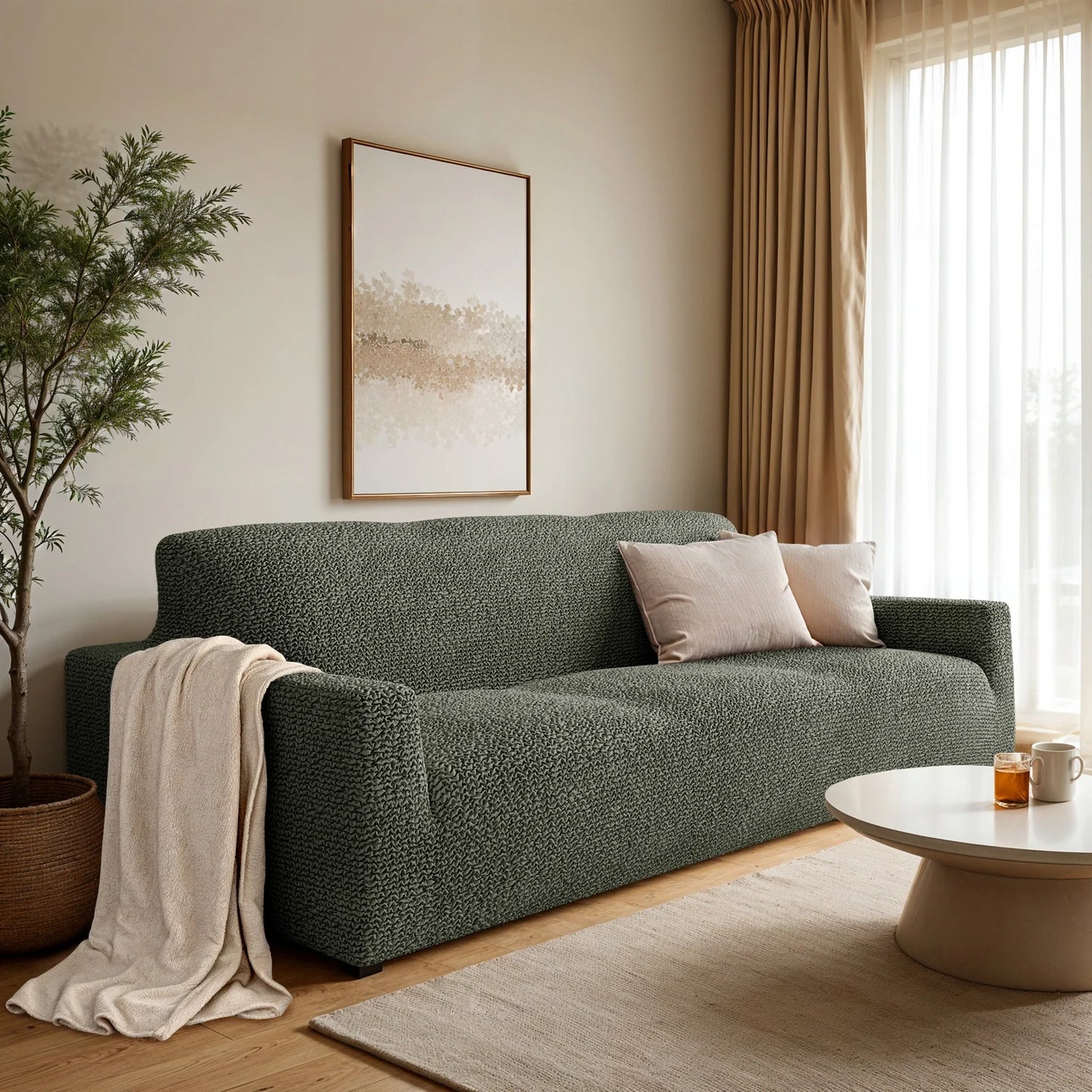 3 Seater Sofa Cover - Moss Green, Microfibra